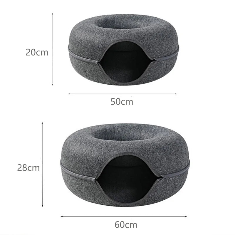 2-in-1 donut kattenmand & tunnel – Zacht, interactief & speels kattenbed