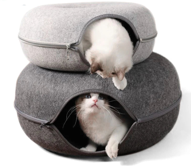 2-in-1 donut kattenmand & tunnel – Zacht, interactief & speels kattenbed