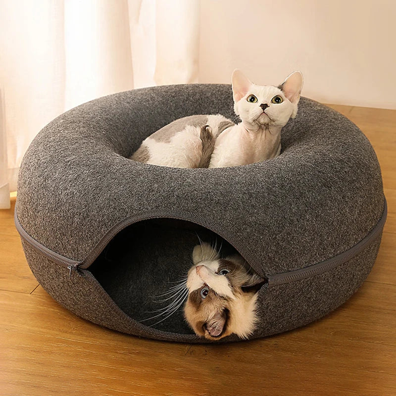 2-in-1 donut kattenmand & tunnel – Zacht, interactief & speels kattenbed