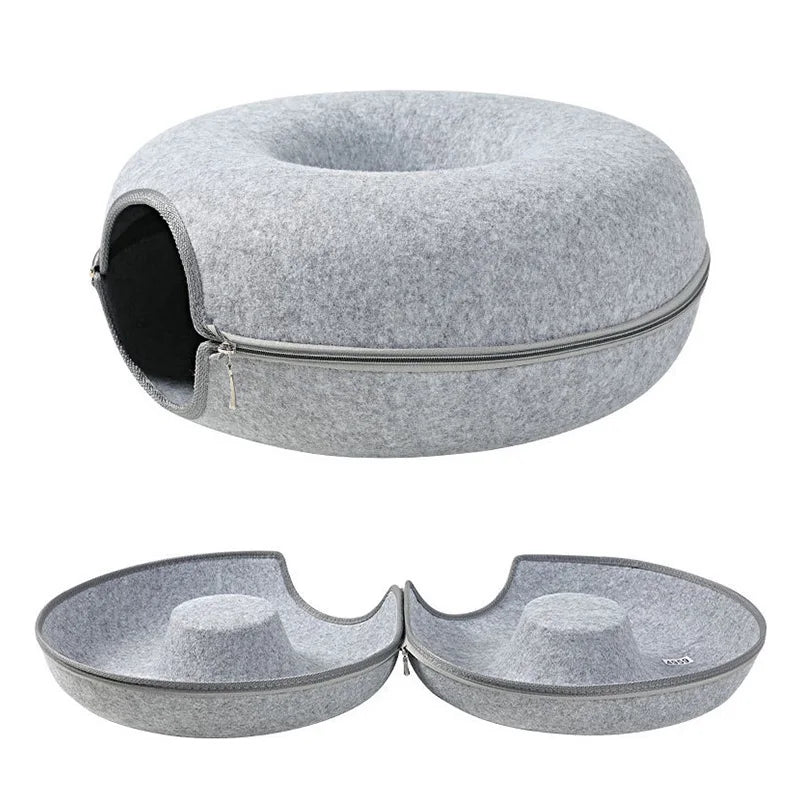 2-in-1 donut kattenmand & tunnel – Zacht, interactief & speels kattenbed