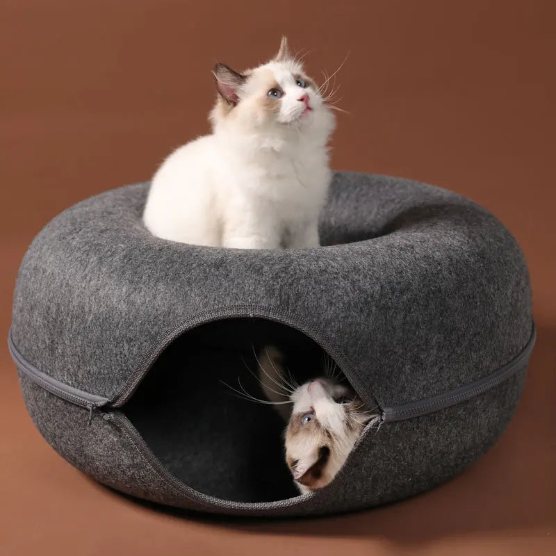2-in-1 donut kattenmand & tunnel – Zacht, interactief & speels kattenbed