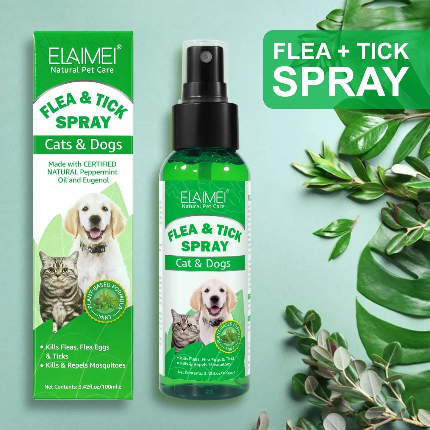 Frisse natuurlijke vlooien- & tekenspray voor hond & kat – Pepermunt, 100 ml