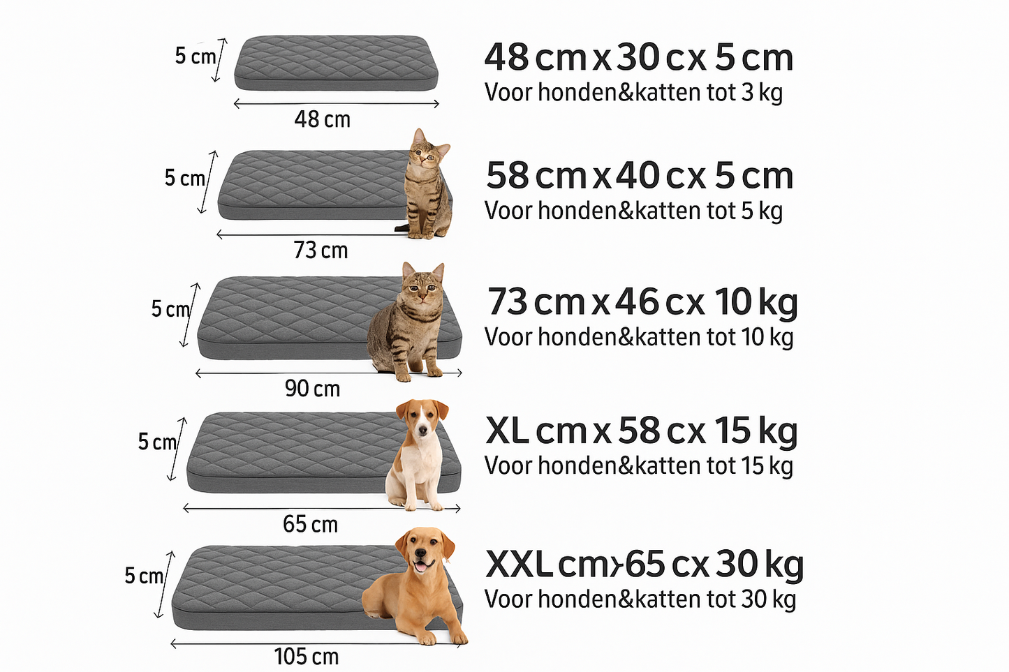 Nederlandse maatgids voor huisdierenbedden