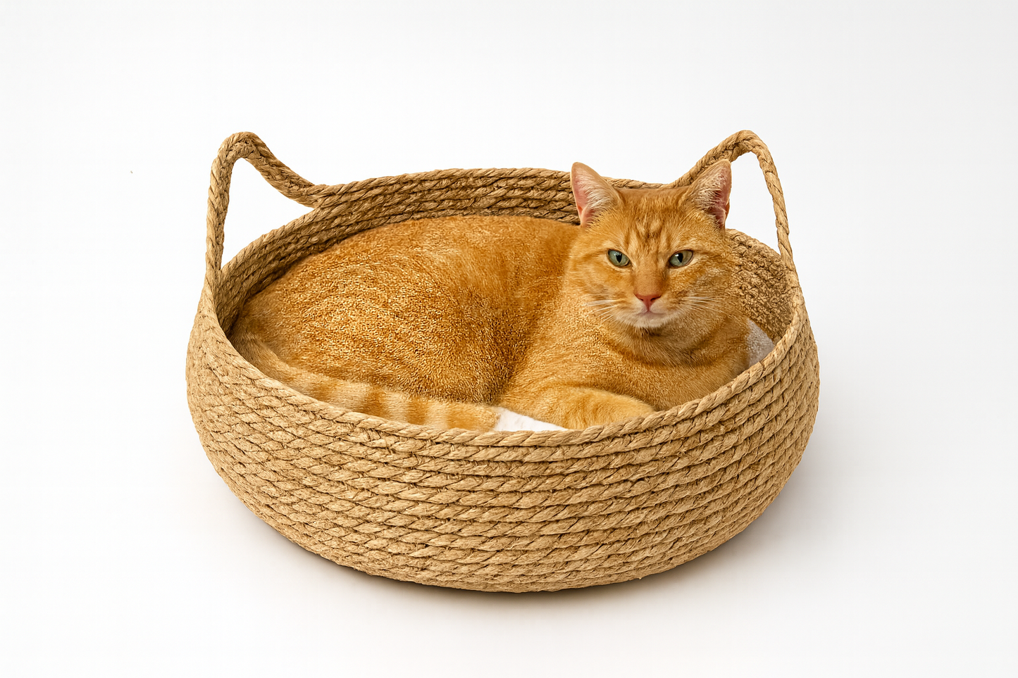 Rieten mand met kat in natuurlijke kleuren