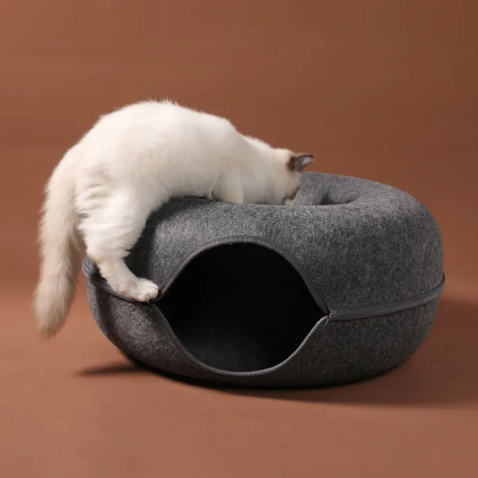 2-in-1 donut kattenmand & tunnel – Zacht, interactief & speels kattenbed