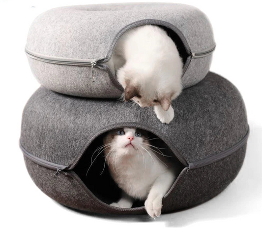 2-in-1 donut kattenmand & tunnel – Zacht, interactief & speels kattenbed