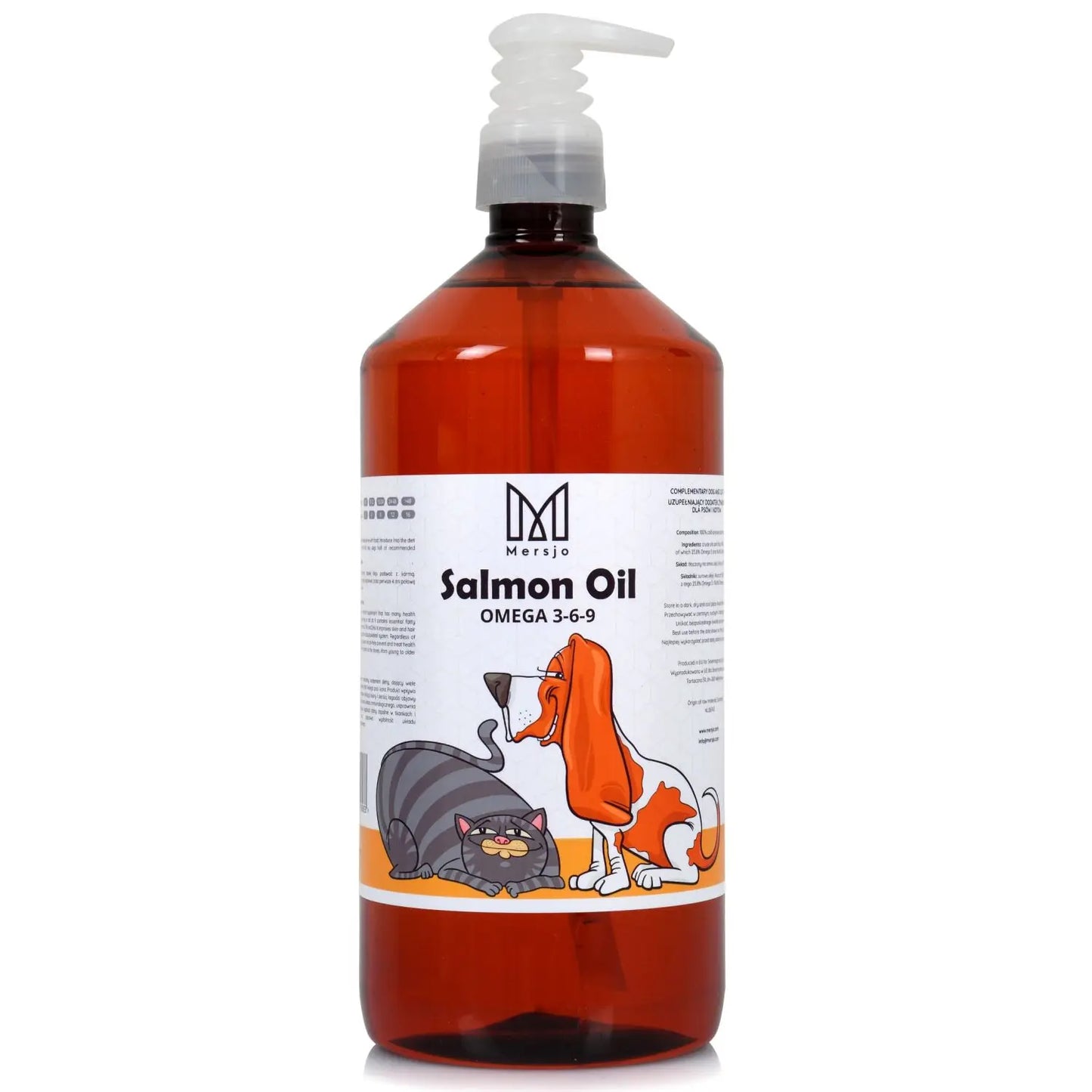 Pure zalmolie voor honden en katten 1000ml met dispenser – Rijk aan Omega 3 & 6, Vitamines A & D