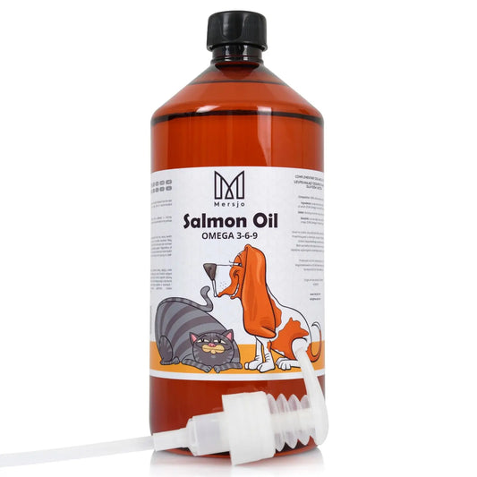 Pure zalmolie voor honden en katten 1000ml met dispenser – Rijk aan Omega 3 & 6, Vitamines A & D