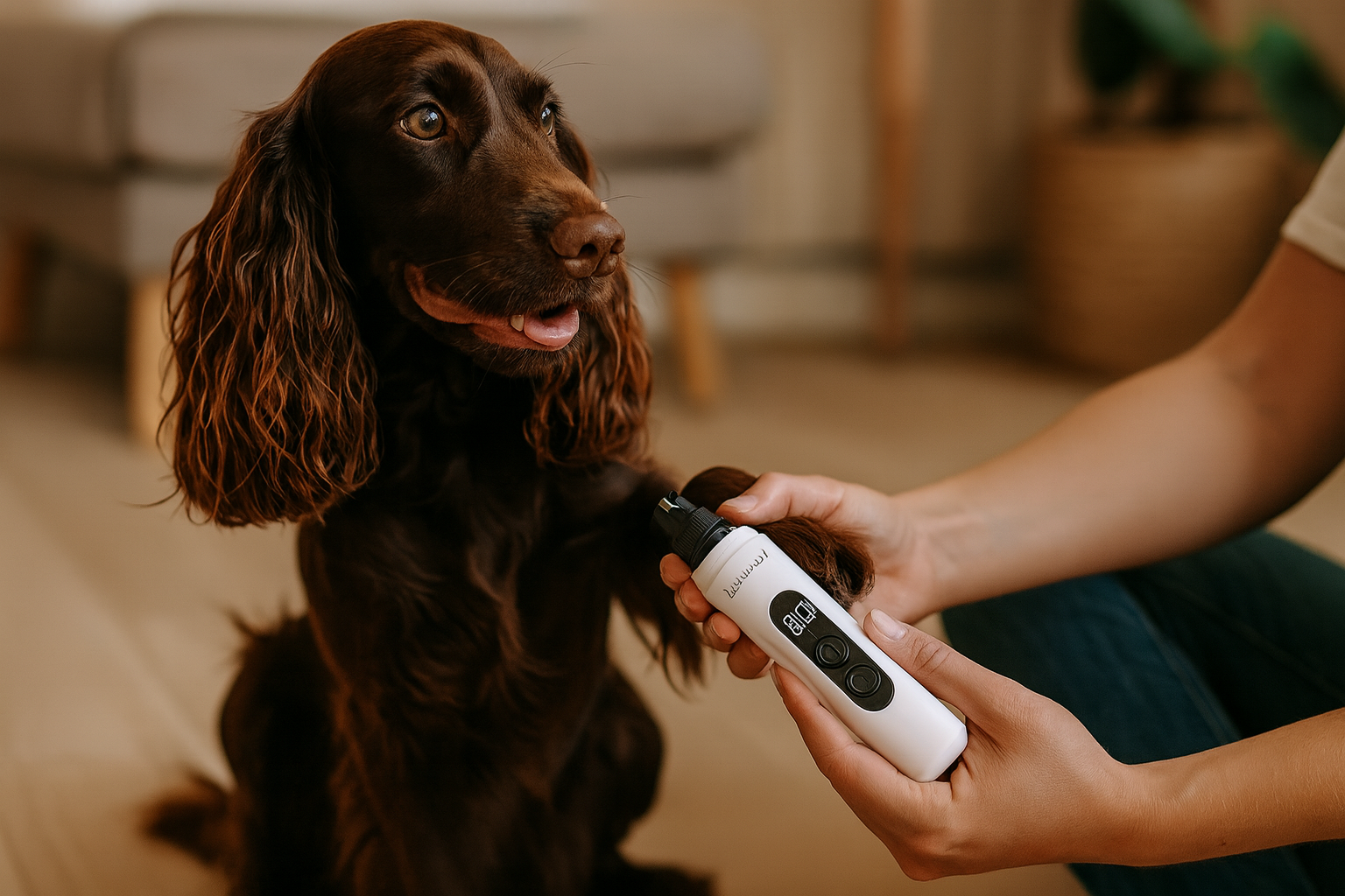 Field Spaniel met juiste Luminail nageltrimmer